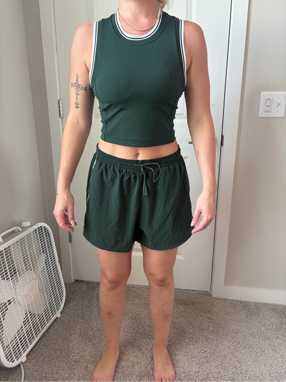 lululemon athletica Dark Green Racerback Crop Tank with White Trim